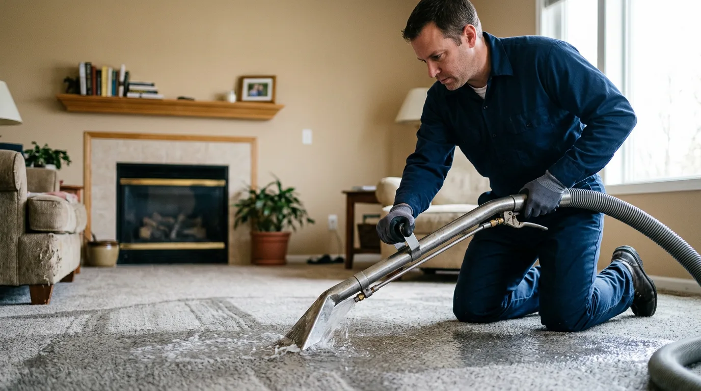 Water damage restoration technician working near Benton, IL